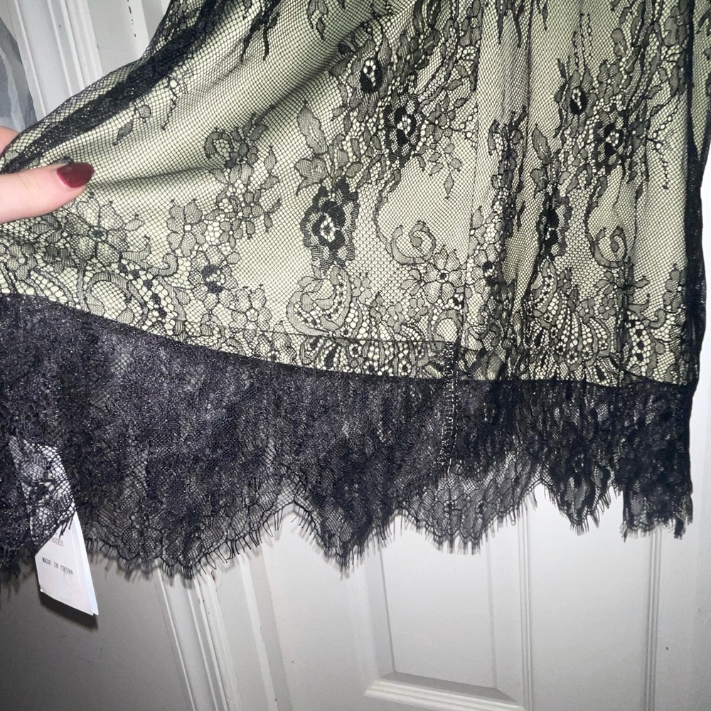 Green with black lace knee high slip dress - Picture 5 of 8